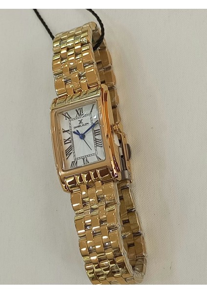 DKE.1.10863-2 Romen Rakamlı Dikdörtgen Kadran Metal Kordon Metal Kasa 3 Atm Suya Dayanıklı Altın Renk Kadın Kol Saati indirimleri