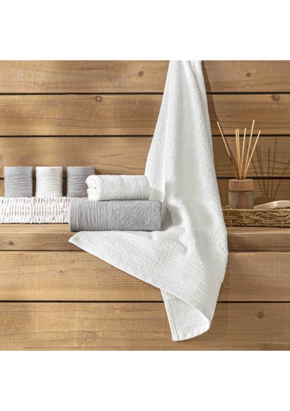 Lume 6'lı Pamuk Havlu Seti Beyaz Gri