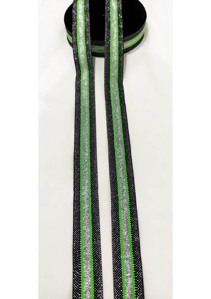 Siyah Gümüş Yeşil Simli Dar Dokuma Şerit modelleri