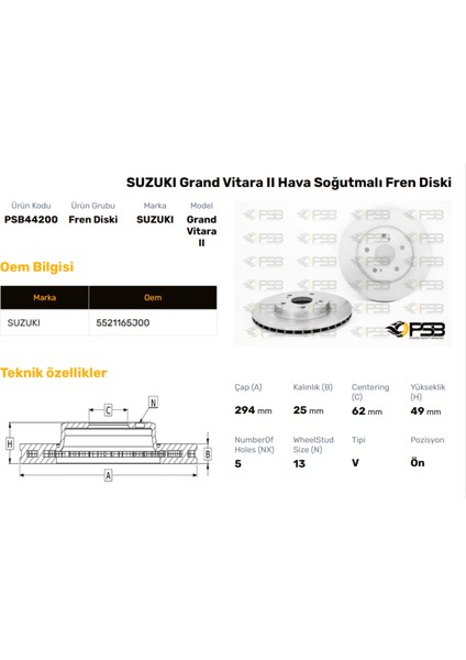 Fren Diski Ön 295MM Suzukı Grand Vıtara 2005- Oem Kodu - 55211-65J00-PSB44200