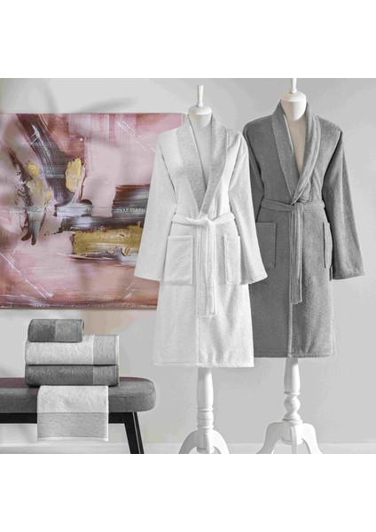 Nora Pure Cotton Pamuk Aile Seti Beyaz koyu Gri