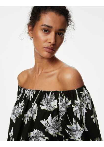 Palmiye Desenli Midi Keten Elbise fiyatları