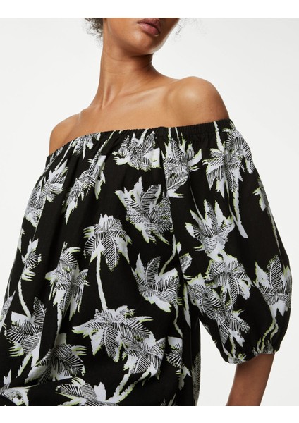 Palmiye Desenli Midi Keten Elbise modelleri