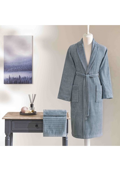 Ritmo Pamuk Bornoz Seti Seti Mavi L