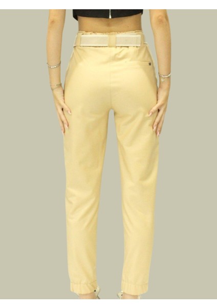 Kadın Bej Suni Deri Pantolon - Yüksek Bel, Cepli, Likralı ve Deri Görünümlü Pantolon Tayt fırsatları