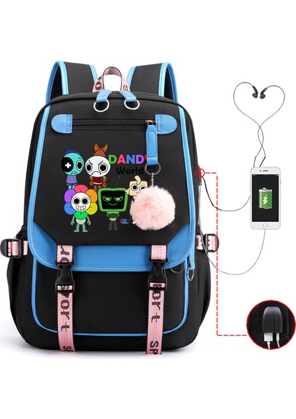 Yeni 2025 Karikatür Oyun Baskı Ilkokul Öğrencileri Okul Çantası Büyük Kapasiteli Renk Unisex Modelleri USB Omuz Çantası Vurmak (Yurt Dışından)