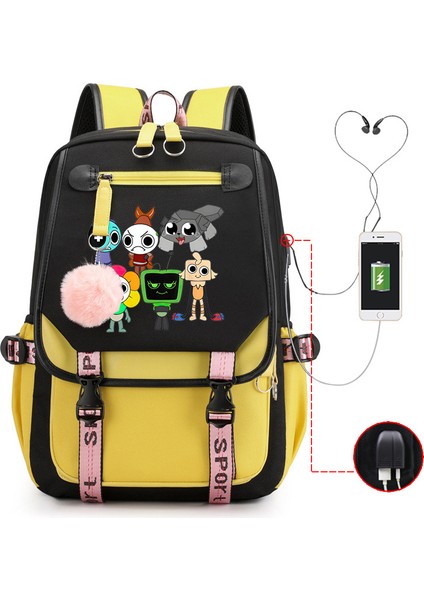 Yeni 2025 Karikatür Oyun Baskı Ilkokul Öğrencileri Okul Çantası Büyük Kapasiteli Renk Unisex Modelleri USB Omuz Çantası Vurmak (Yurt Dışından)