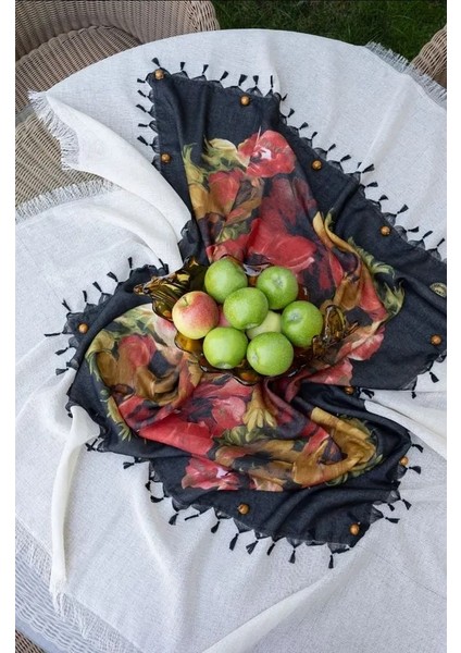 Desenli Krem Masa Örtüsü 150X150 cm Pamuk Keten fiyatları