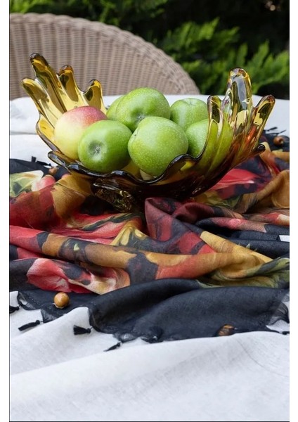 Desenli Krem Masa Örtüsü 150X150 cm Pamuk Keten modelleri