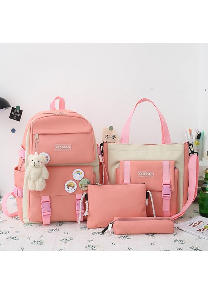 Ortaokul Üniversite Öğrencileri Makyaj Okul Çantası Harajuku Omuz Çantasının Kore Versiyonu Kızlar Ins Kampüsü Renk Engelleme Dört Set Sırt Çantası (Yurt Dışından)