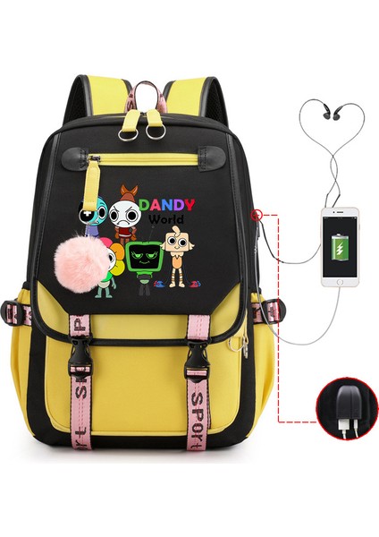 Yeni 2025 Karikatür Oyun Baskı Ilkokul Öğrencileri Okul Çantası Büyük Kapasiteli Renk Unisex Modelleri USB Omuz Çantası Vurmak (Yurt Dışından)