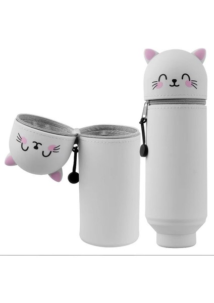 Karikatür Silikon Geri Çekilebilir Kalem Tutucu Kalem Çantası Büyük Kapasiteli Öğrenci Kalem Kırtasiye Saklama Kutusu Sevimli Hayvan Zip Çanta Alt (Yurt Dışından)