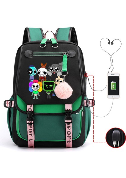 Yeni 2025 Karikatür Oyun Baskı Ilkokul Öğrencileri Okul Çantası Büyük Kapasiteli Renk Unisex Modelleri USB Omuz Çantası Vurmak (Yurt Dışından)