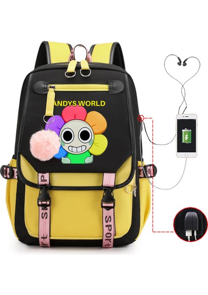 Yeni 2025 Karikatür Oyun Baskı Ilkokul Öğrencileri Okul Çantası Büyük Kapasiteli Renk Unisex Modelleri USB Omuz Çantası Vurmak (Yurt Dışından)