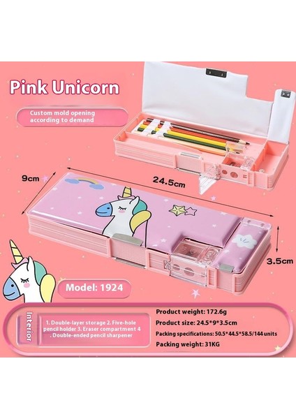 Yeni Çift Taraflı Kişilik Otomatik Çocuk Ilkokul Öğrencileri Çok Fonksiyonlu Kırtasiye Kutusu Erkek ve Kız Plastik Kalem Kutusu Anaokulu (Yurt Dışından)