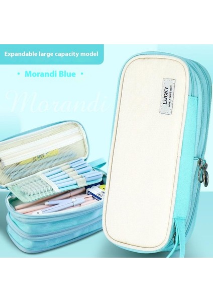 Morandi Renk Engelleme Büyük Kapasiteli Geri Çekilebilir Kalem Çantası El Kozmetik Çantası Çok Fonksiyonlu Kırtasiye Kanvas Kalem Çantası (Yurt Dışından)
