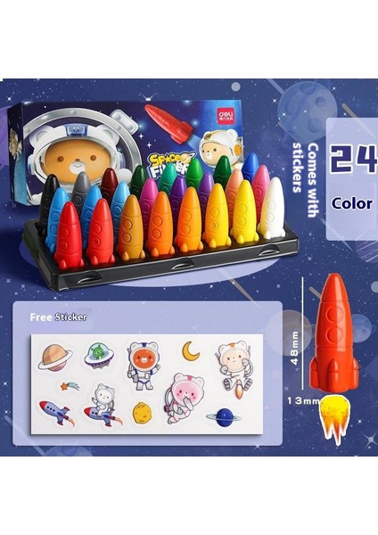 Boya Kalemleri Elleri Kirletmez Yıkanabilir Yağlı Çubuk Çocuk Anaokulu Suda Çözünür 24 Renk Roket Boyama Fırçası (Yurt Dışından)