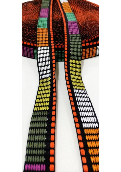 Kabartmalı Özel Desen Rengarenk Dar Dokuma Şerit