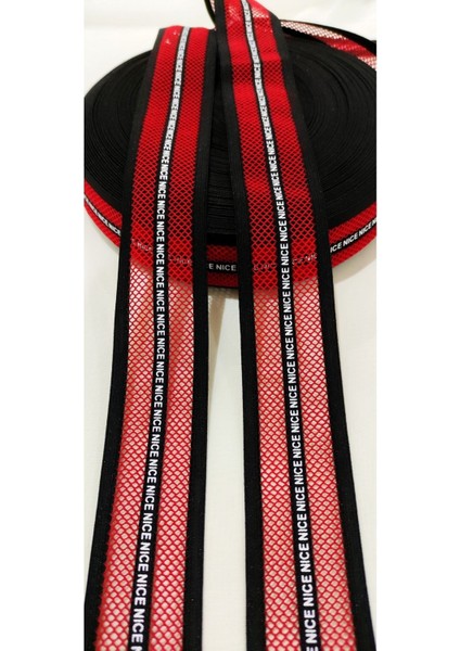 Siyah Kırmızı Fileli Nıce Yazılı Lastik Şerit