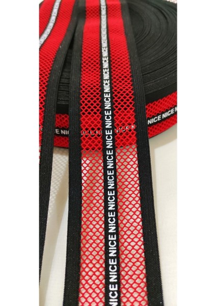 Siyah Kırmızı Fileli Nıce Yazılı Lastik Şerit fiyatları