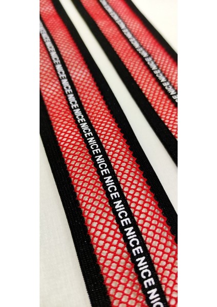 Siyah Kırmızı Fileli Nıce Yazılı Lastik Şerit fırsatları
