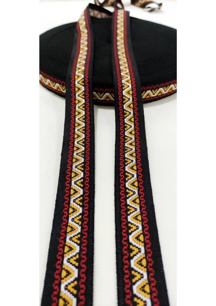 Siyah Kırmızı Turuncu Dar Dokuma Etnik Şerit