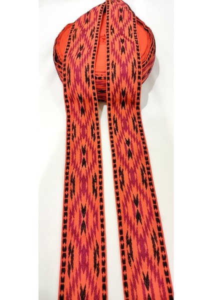 Siyah Turuncu Kilim Desen Etnik Şerit