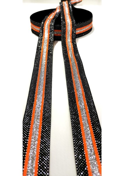 Siyah Gümüş Turuncu Simli Dar Dokuma Şerit fiyatları