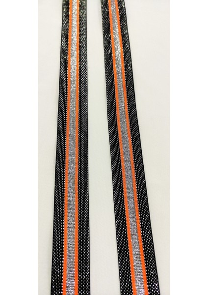 Siyah Gümüş Turuncu Simli Dar Dokuma Şerit modelleri