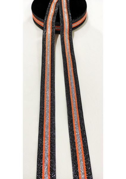 Siyah Gümüş Turuncu Simli Dar Dokuma Şerit fırsatları