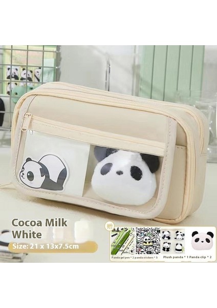 Panda Geliyor Çok Katmanlı Kalem Çantası Niş Gelişmiş Basit Sevimli Kırtasiye Saklama Çantası Büyük Kapasiteli Kalem Çantası Ilkokul ve Ortaokul (Yurt Dışından)