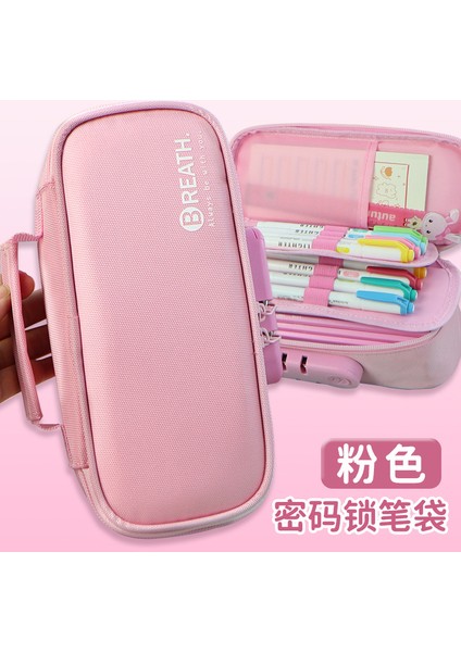 Çok Fonksiyonlu Erkek Taşınabilir Kalem Kutusu Şifre Kilidi Kırtasiye Büyük Kapasiteli Ortaokul Lise Öğrencileri Basit Üç Katmanlı Kalem Çantası (Yurt Dışından)