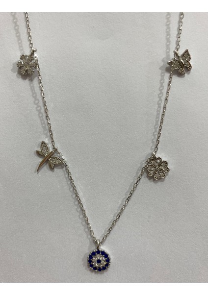 Şans Kolyesi Beşli Gümüş Parçalı Kolyesi