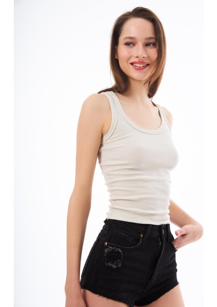 Bej Pamuklu Kalın Askılı Fitilli Kadın Atlet fırsatları