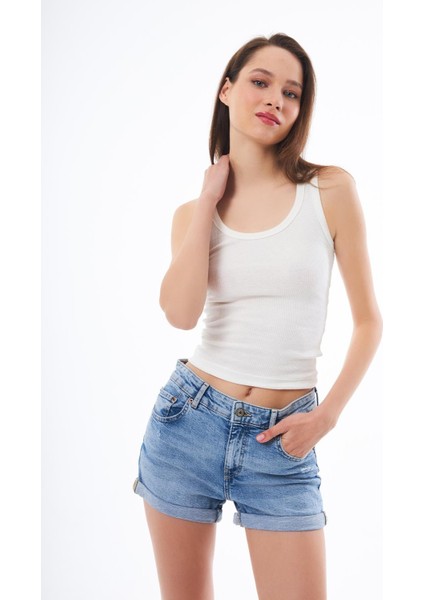 Krem Pamuklu Kalın Askılı Fitilli Kadın Atlet modelleri