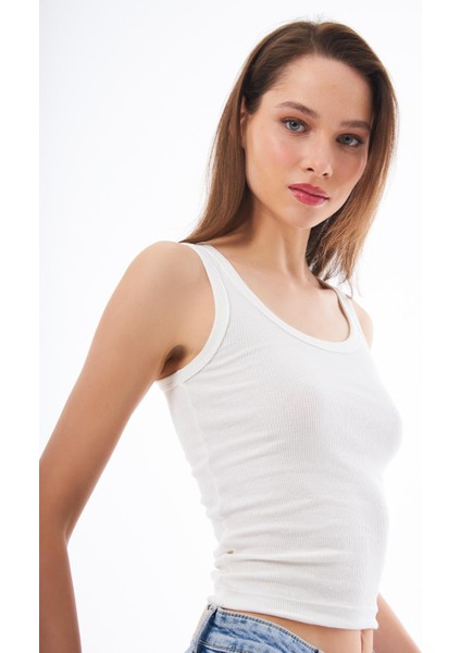 Krem Pamuklu Kalın Askılı Fitilli Kadın Atlet fırsatları