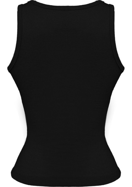 Siyah Pamuklu Kalın Askılı Fitilli Toka Detaylı Kadın Atlet modelleri