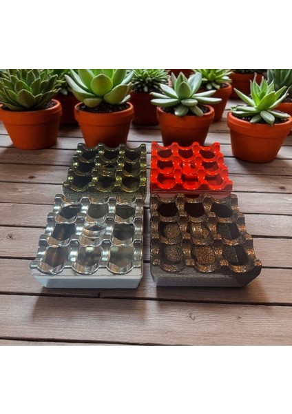 Döküm Kare Külllük - 4 Lü Izgaralı Döküm Metal Kül Tablası 4 Renk