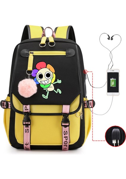 Yeni 2025 Karikatür Oyun Baskı Ilkokul Öğrencileri Okul Çantası Büyük Kapasiteli Renk Unisex Modelleri USB Omuz Çantası Vurmak (Yurt Dışından)