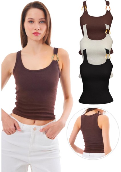 Pamuklu Kalın Askılı Fitilli Toka Detaylı Kadın Atlet 3' lü Paket fiyatları