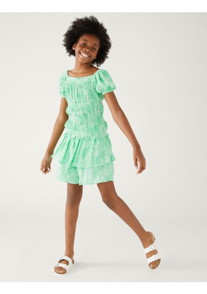 Çiçek Desenli Mini Etek (6-16 Yaş)