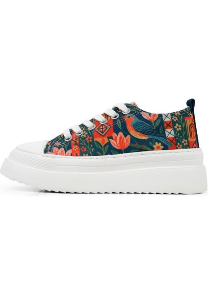 Kadın Vegan Çok Renkli Kalın Taban Sneakers - Garden Birds Tasarım modelleri