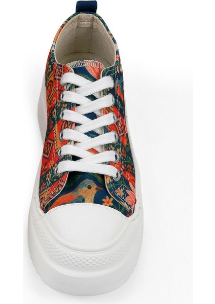 Kadın Vegan Çok Renkli Kalın Taban Sneakers - Garden Birds Tasarım indirimleri