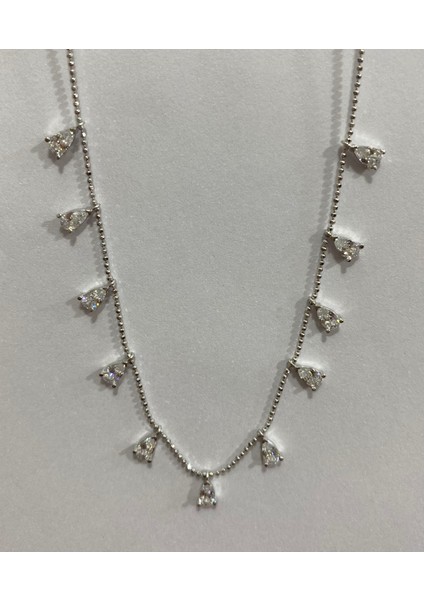 Damla Beyaz Taşlı Gümüş Şans Kolyesi modelleri