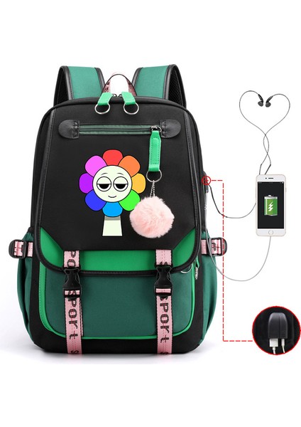 Yeni 2025 Karikatür Oyun Baskı Ilkokul Öğrencileri Okul Çantası Büyük Kapasiteli Renk Unisex Modelleri USB Omuz Çantası Vurmak (Yurt Dışından)