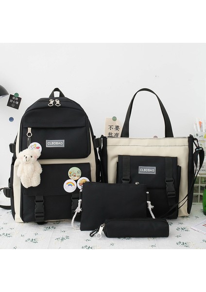 Ortaokul Üniversite Öğrencileri Makyaj Okul Çantası Harajuku Omuz Çantasının Kore Versiyonu Kızlar Ins Kampüsü Renk Engelleme Dört Set Sırt Çantası (Yurt Dışından)