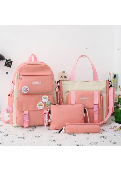 Ortaokul Üniversite Öğrencileri Makyaj Okul Çantası Harajuku Omuz Çantasının Kore Versiyonu Kızlar Ins Kampüsü Renk Engelleme Dört Set Sırt Çantası (Yurt Dışından)