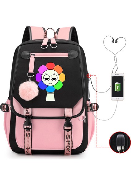 Yeni 2025 Karikatür Oyun Baskı Ilkokul Öğrencileri Okul Çantası Büyük Kapasiteli Renk Unisex Modelleri USB Omuz Çantası Vurmak (Yurt Dışından)