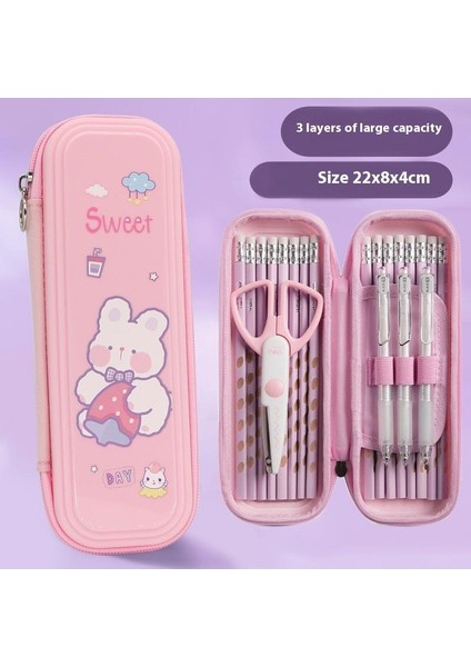Çocuk Karikatür Kırtasiye Kutusu Büyük Kapasiteli Su Geçirmez Kalem Çantası Çok Fonksiyonlu Ilkokul Öğrencileri Çift Plastik Kalem Kutusu (Yurt Dışından)