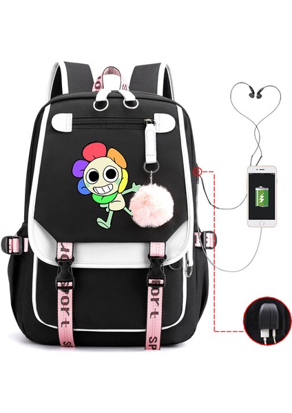 Yeni 2025 Karikatür Oyun Baskı Ilkokul Öğrencileri Okul Çantası Büyük Kapasiteli Renk Unisex Modelleri USB Omuz Çantası Vurmak (Yurt Dışından)